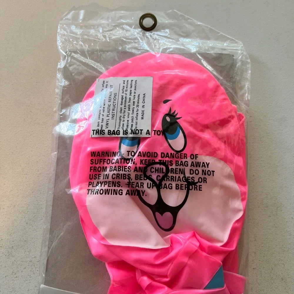 Vintage Easter Unlimited Inflatable Big Bunny 36 Inch Pink Squeaks Blow Up Toy